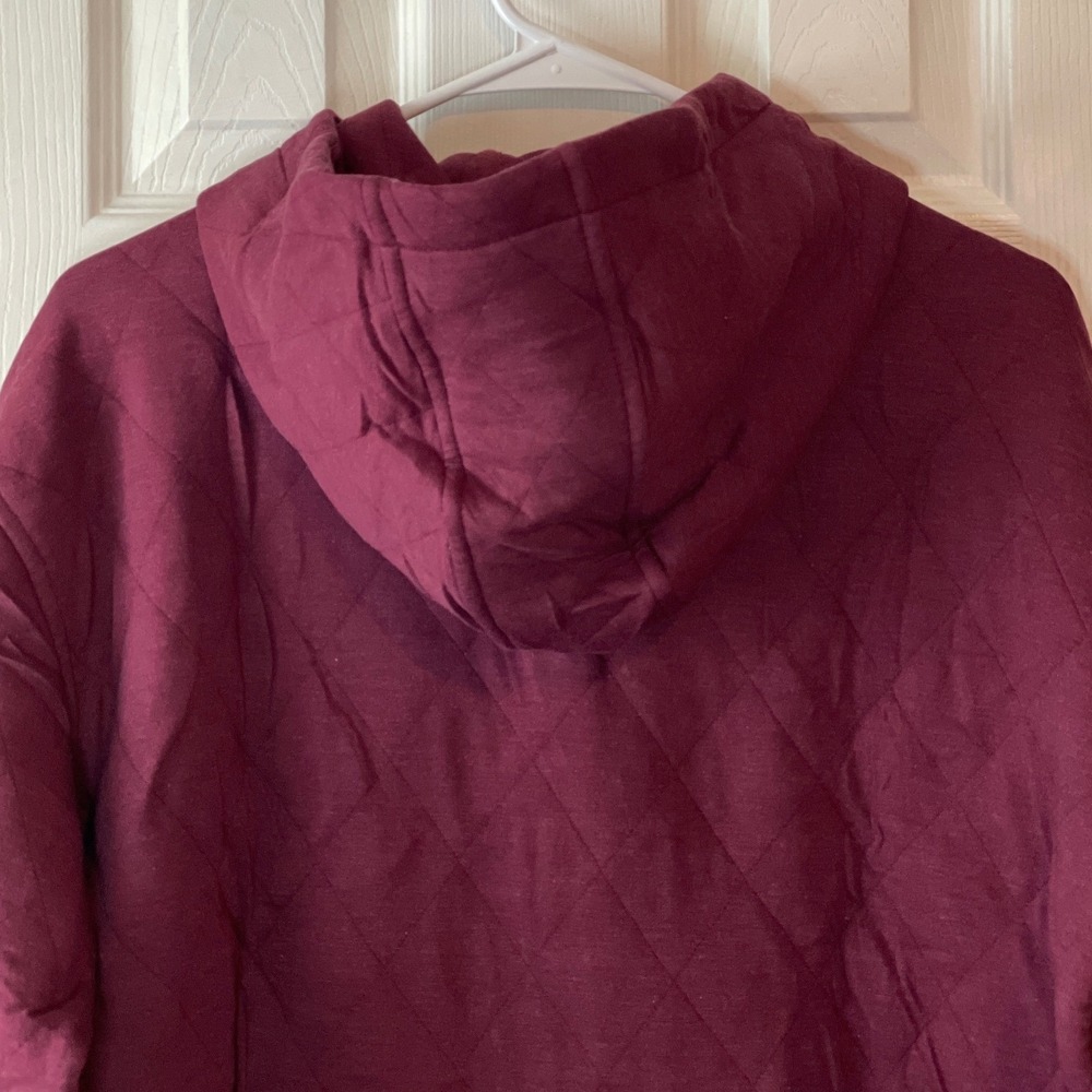 Lands' End Quilted Pullover Hoodie Women's Large Burgundy Snap Neck Top New - Picture 7 of 13